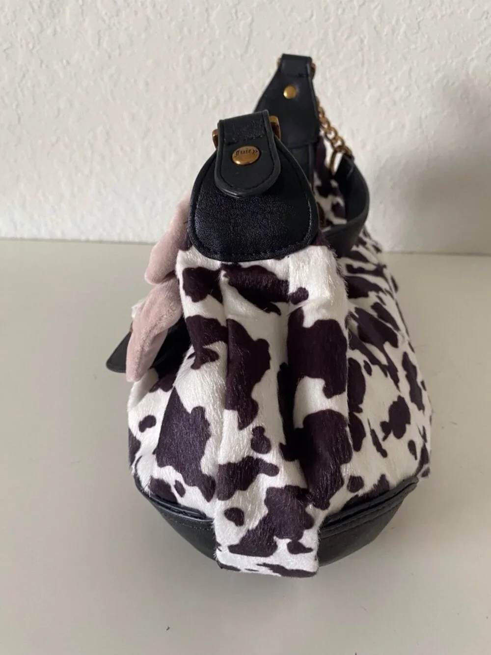 Juicy Couture Romance Cow Print Hobo Coho Bag‎ Liquorice White W/Charm Viral NEW